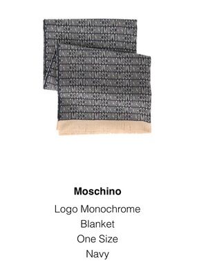 Moschino Navy and Beige Logo Throw Blanket